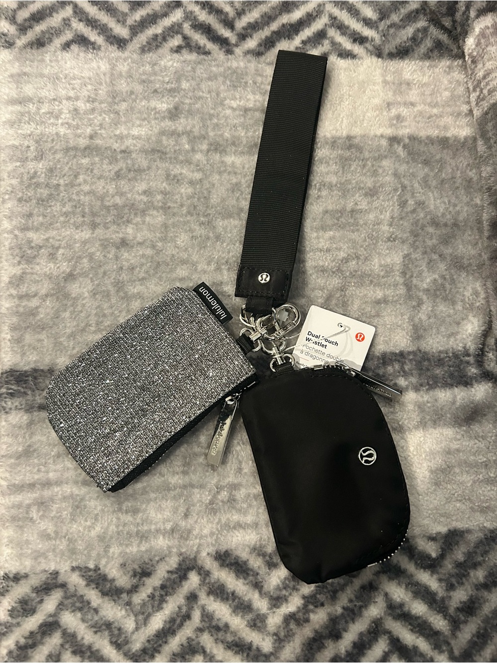 Lululemon Glitter Silver & Black Dual Wristlet NWT